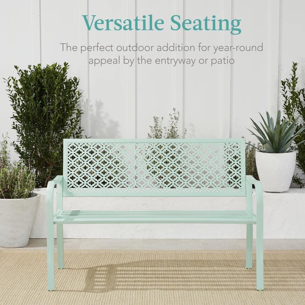 Red Barrel Studio® 2-Person Outdoor Metal Bench with Geometric Backrest, 790lb Capacity, for Garden, Patio, and Entryway