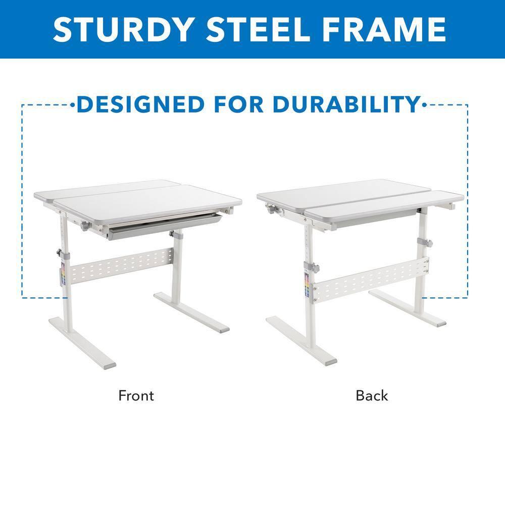 Mount-It! Kids Height Adjustable Desk | Plastic Finish | Grey