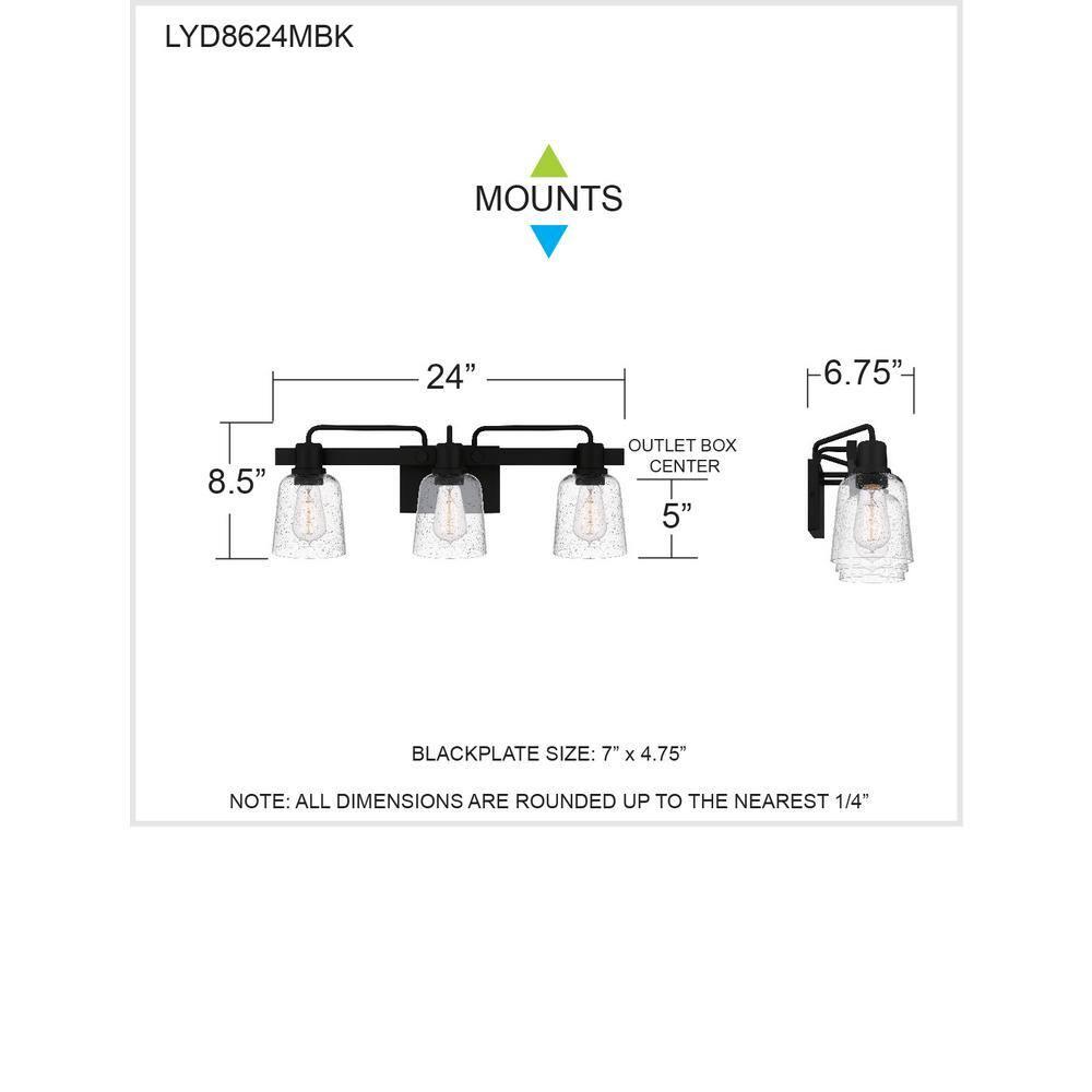 Quoizel Lighting Lydia 3 - Light Vanity in  Matte Black