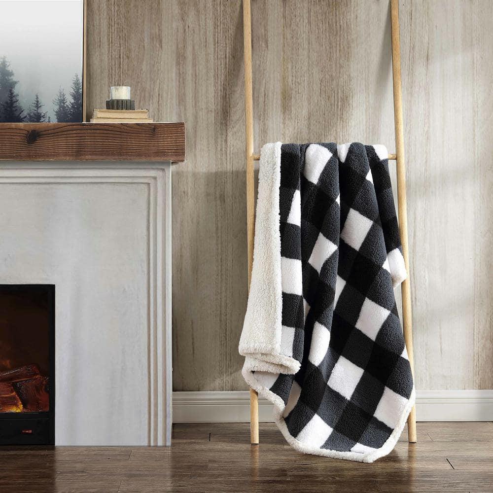 50"x60" Cabin Plaid Reversible Throw Blanket White/Black - Eddie Bauer: Soft Fleece, Travel-Friendly, Machine Washable