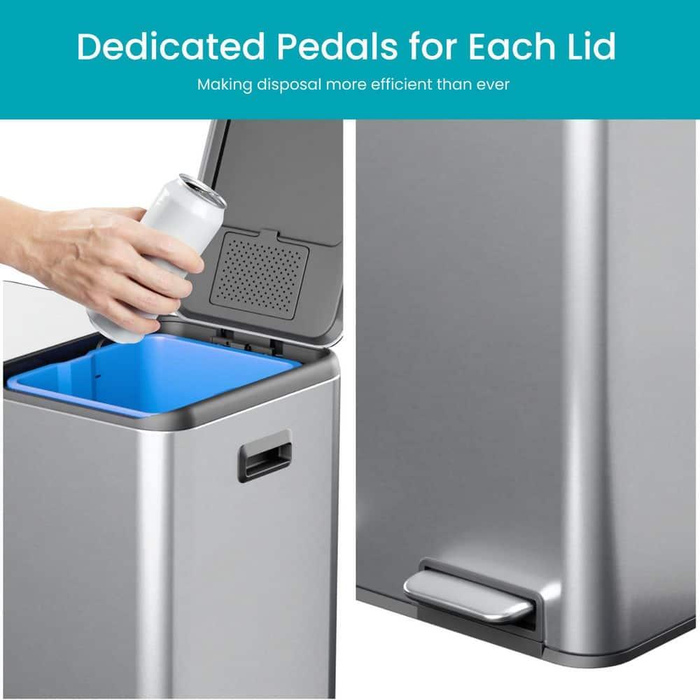 Home Zone Living Home Zone Living 15.8 Gallon Kitchen Trash Can With Dual Removable Liners For Recycling And Trash, Stainless Steel