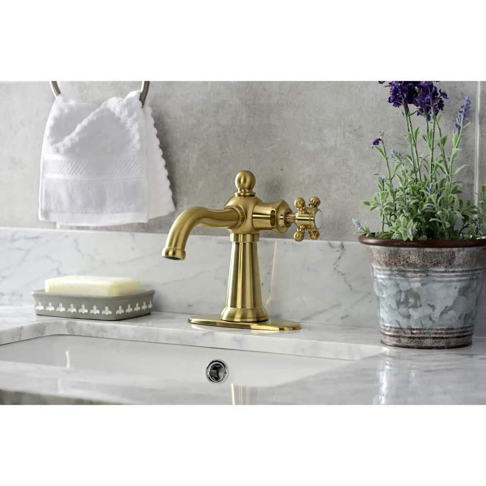 Kingston Brass Nautical Single-Handle 1-Hole Deck Mount Bathroom Faucet with Push Pop-Up and Deck Plate