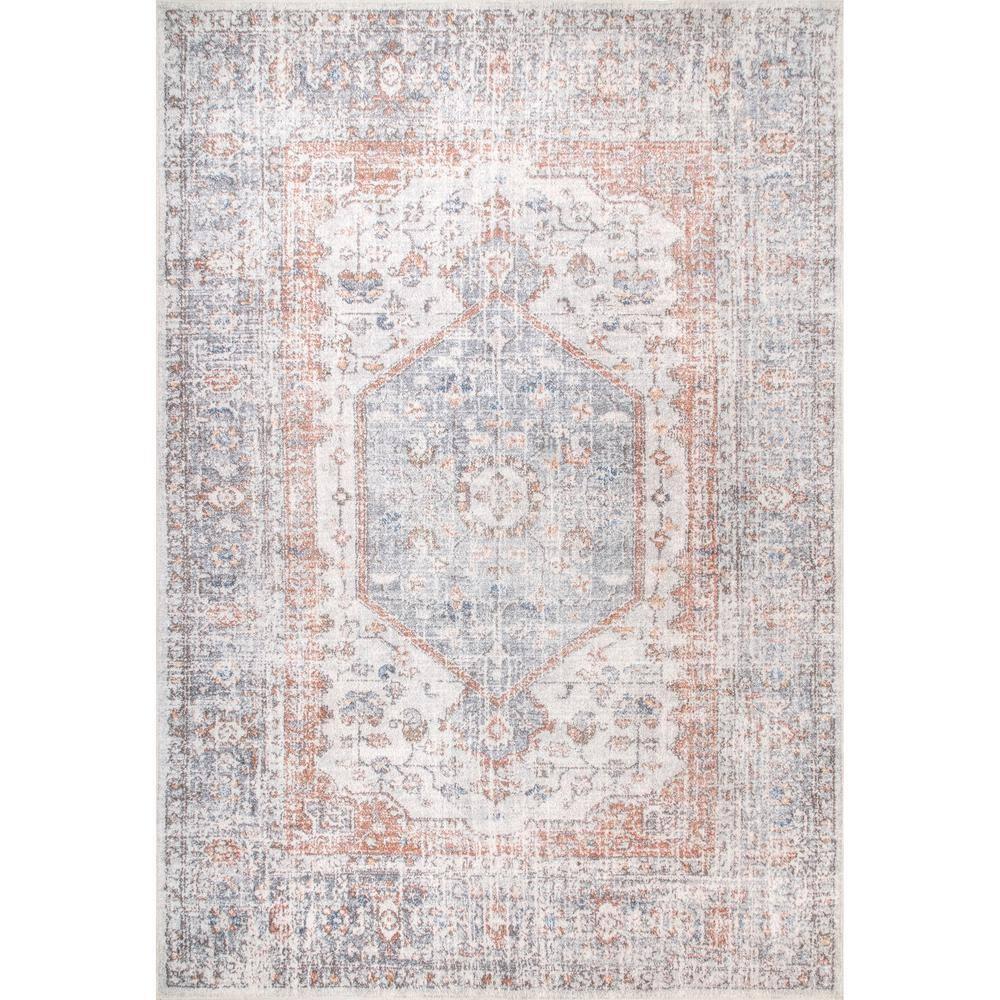 Nuloom Jacquie Pet Friendly Machine Washable Vintage Floral Area Rug, 5' x 8', Light Grey