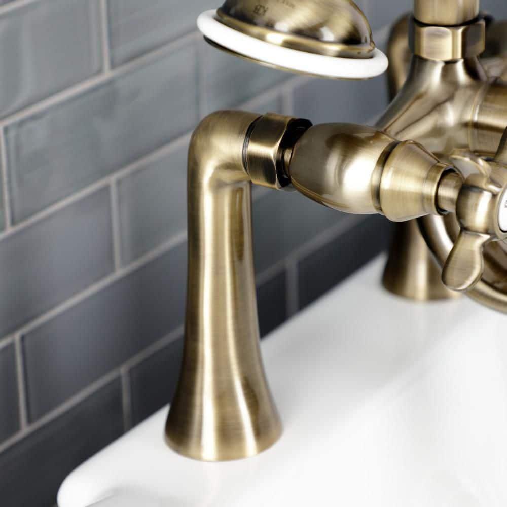 Kingston Brass Kingston Three-Handle 2-Hole Deck Mount Clawfoot Tub Faucet with Hand Shower