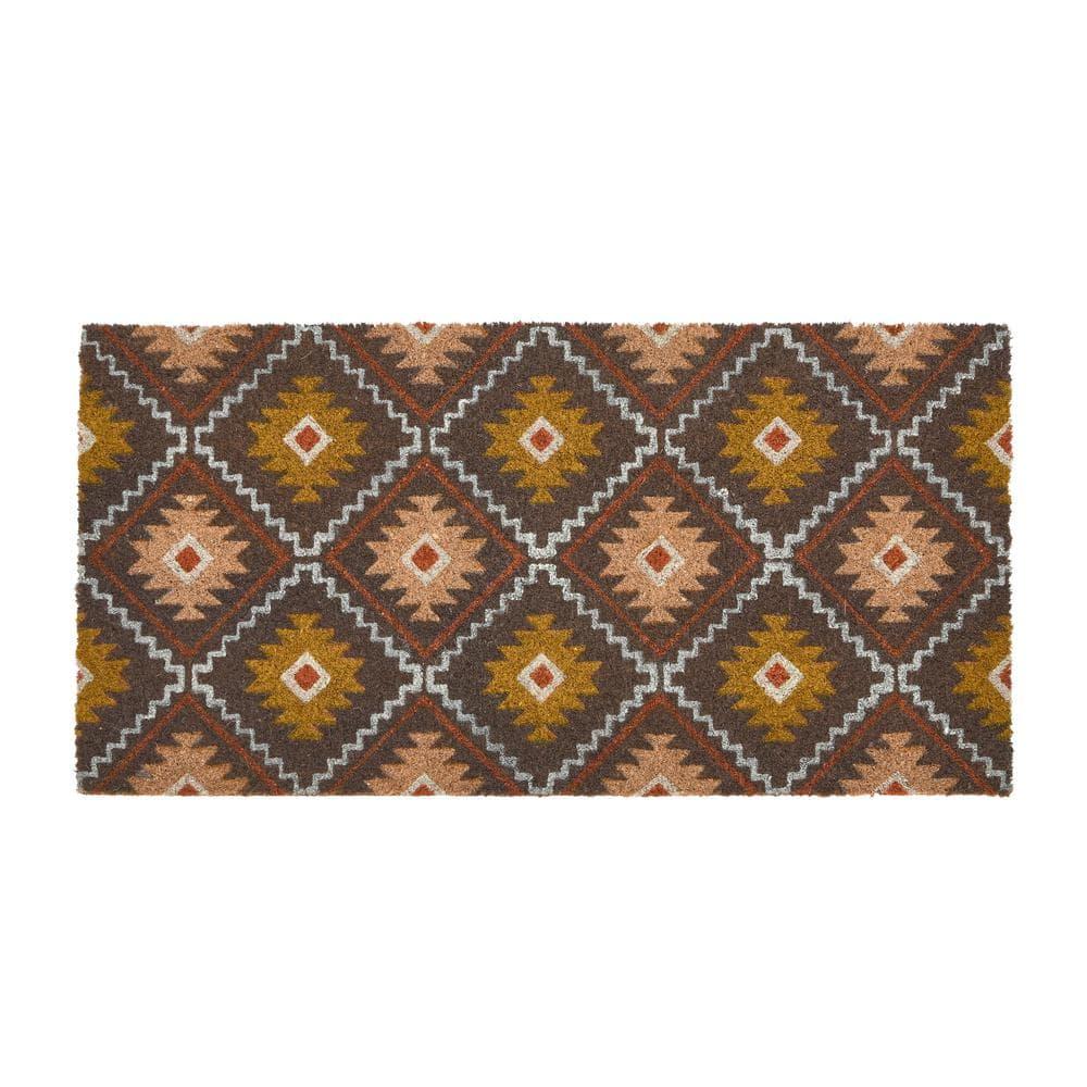 Main + Mesa Natural Coir Doormat with Geometric Print, Multi-color