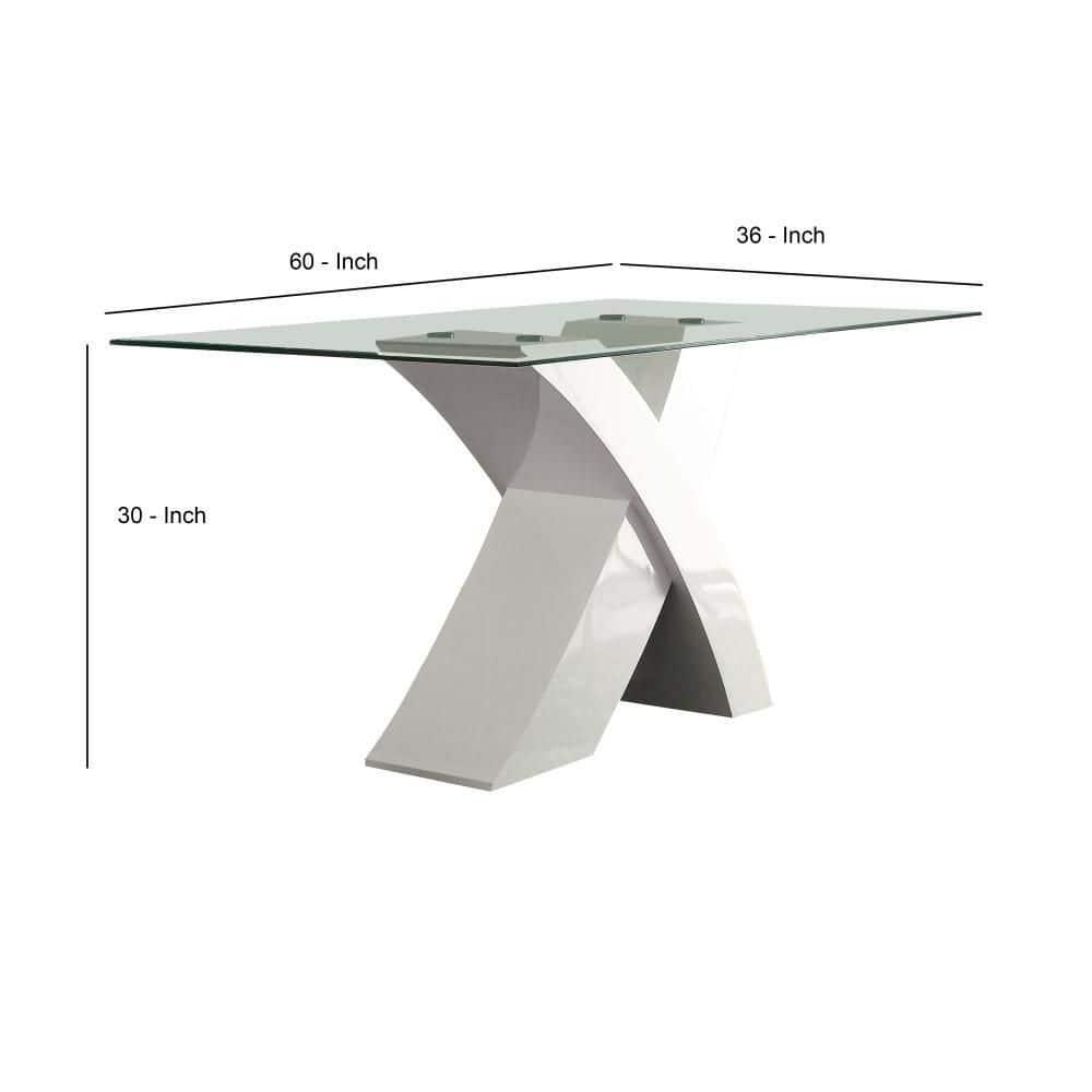 Contemporary White Wood and Glass Dining Table for Four