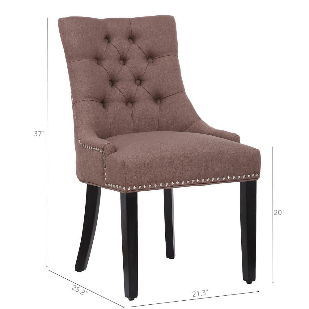 Polytrends Grandview Tufted Upholstered Linen Fabric Dining Chair Dining Chairs Brown Rubberwood,Acacia Tufted,Nailheads Farmhouse,Modern &