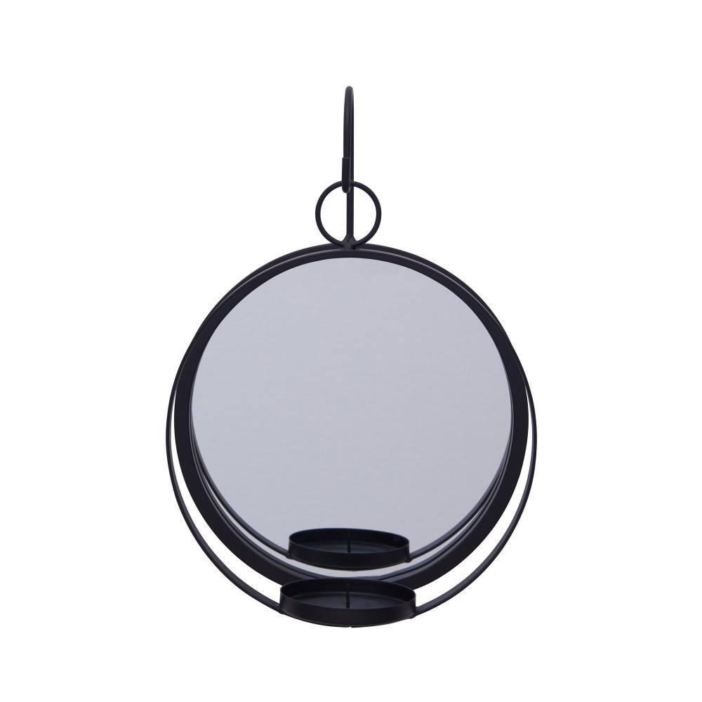 Danya B Round Wrought Iron Pillar Candle Wall Sconce with Mirror