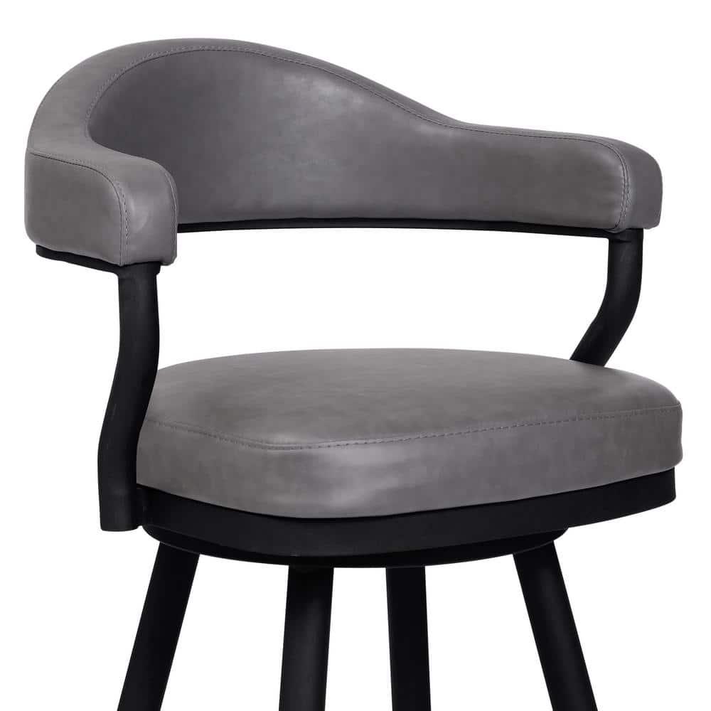 Armen Living Indoor Amador 30" Bar Height Barstool in a Black Powder Coated Finish and Vintage Gray Faux Leather