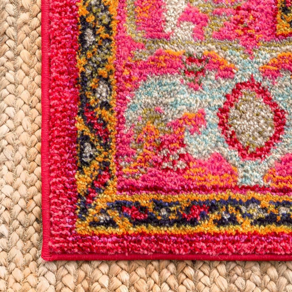 4'x6' Vintage Mackenzie Area Rug Pink - nuLOOM: Medallion Pattern, Low Pile, Indoor, Machine Made, Jute Backing