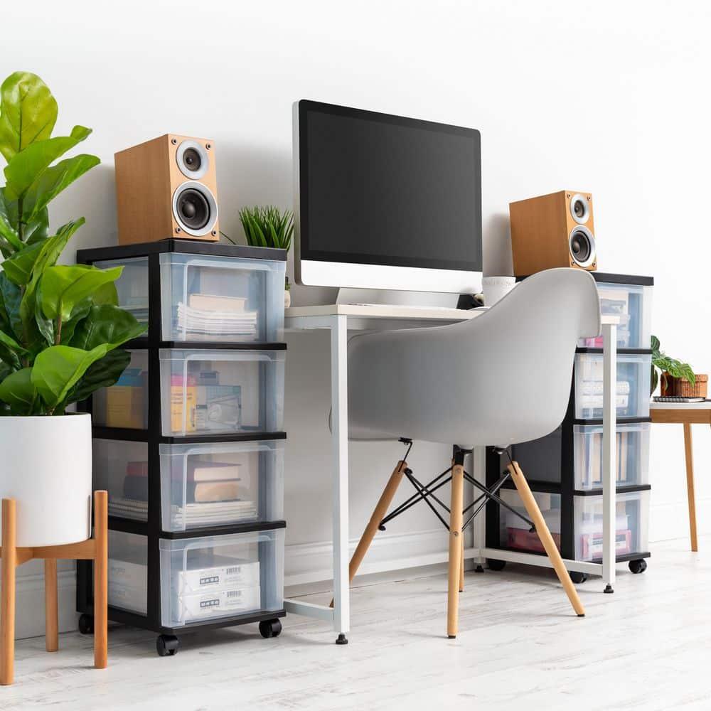 IRIS USA, Inc. 4-Drawer Narrow Plastic Storage Drawer Cart, Black (Set of 2)