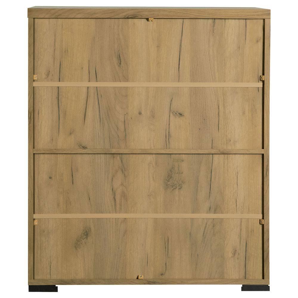 Golden Oak and Gunmetal Mesh Door Accent Cabinet