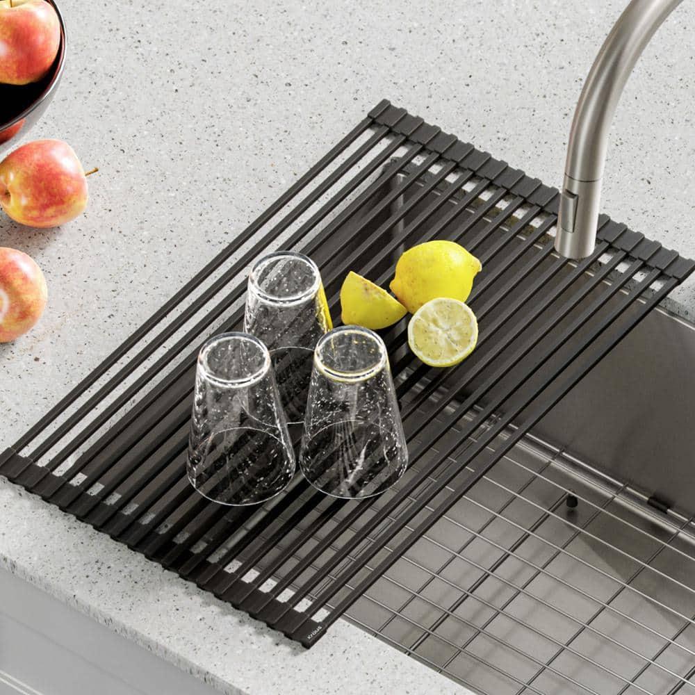 Jet Black Stainless Steel Foldable Over-Sink Dish Drying Rack