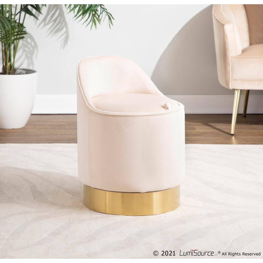 LumiSource Gold Steel, Cream Velvet Marla Vanity Stool