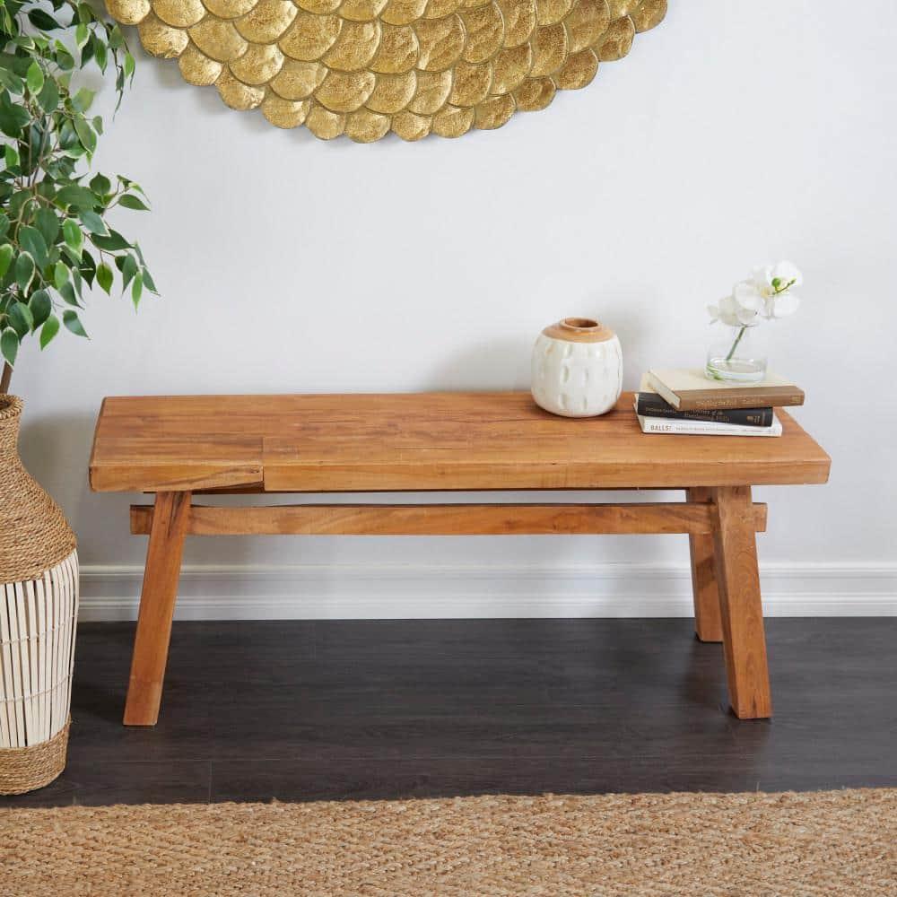 Milani Brown Wood Handmade Distressed Bench with High Trestle Legs 47" x 12" x 21"