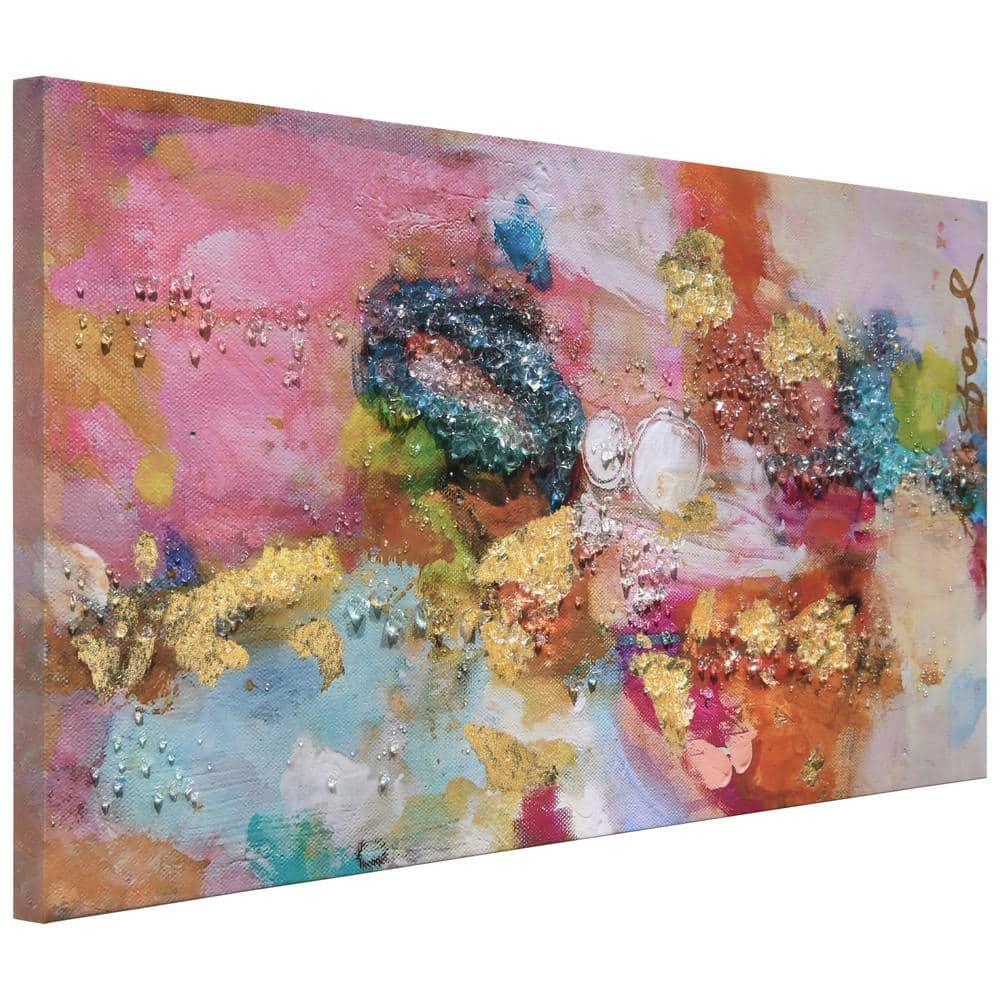 "Colorful Symphony II" Crystallus Epoxy Coated Wrapped Glossy Canvas Wall Art with Heavy Acrylic Crystal Shards Embellishments