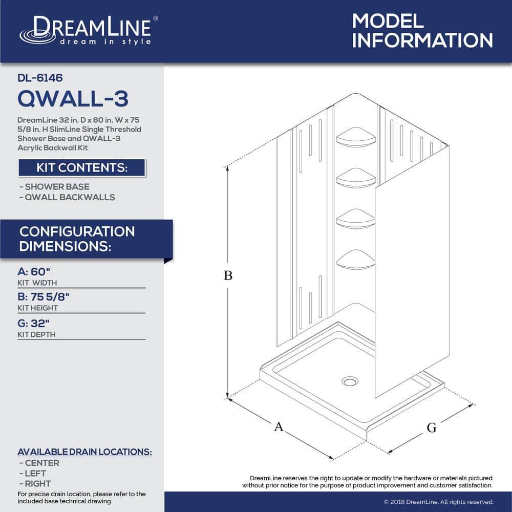 Qwall 60" W x 32" D x 75.63" H Framed Rectangle Shower Stall with Base Included