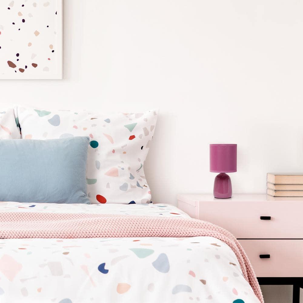 10.04" Traditional Ceramic Thimble Base Bedside Table Desk Lamp with Matching Fabric Shade Mauve - Simple Designs