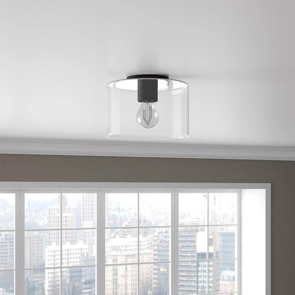 Evelyn&Zoe 10" Matte Black Metal/Glass Semi Flush Mount