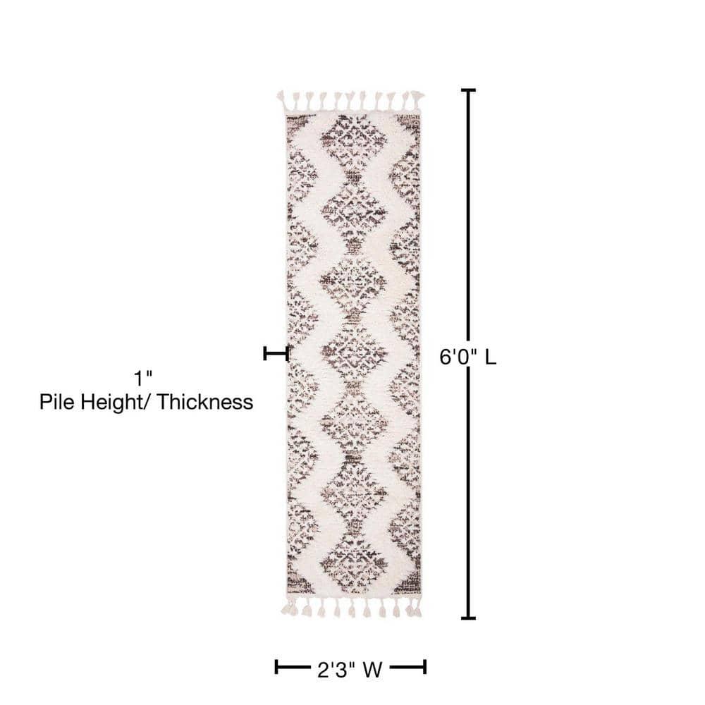 Moroccan Tassel Shag MTS652 Power Loomed Indoor Runner Rug - Ivory/Brown - 2'3"x6' - Safavieh