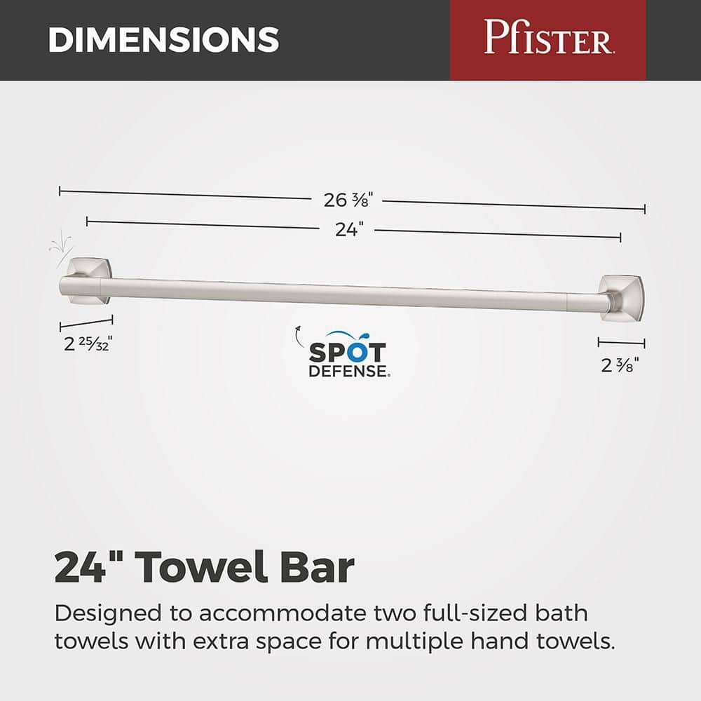 Pfister Vaneri Bath Towel Bar for Bathroom, 24-Inch, Wall-Mounted, Screw-In, Spot Defense Brushed Nickel Finish, BTBVRI2GS