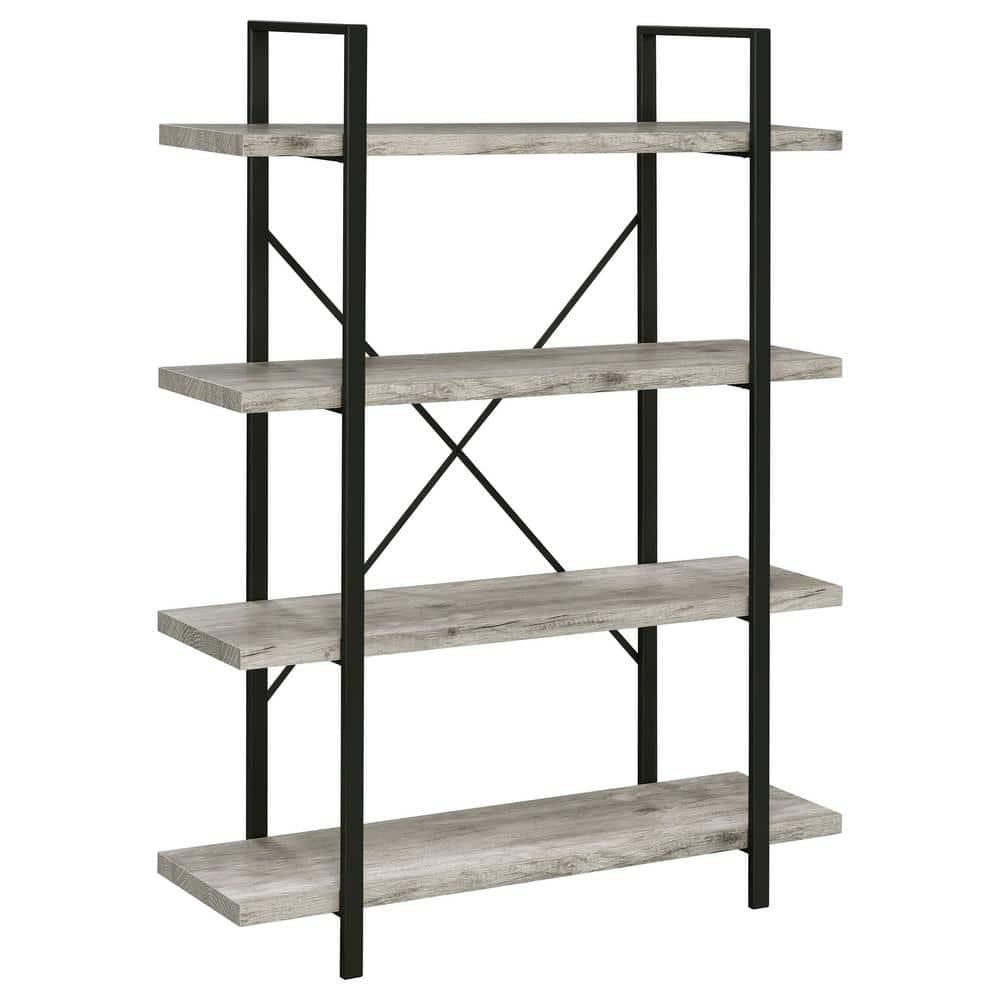 55" Cole 4 Shelf Bookcase with Frame Gray Driftwood/Gunmetal - Coaster