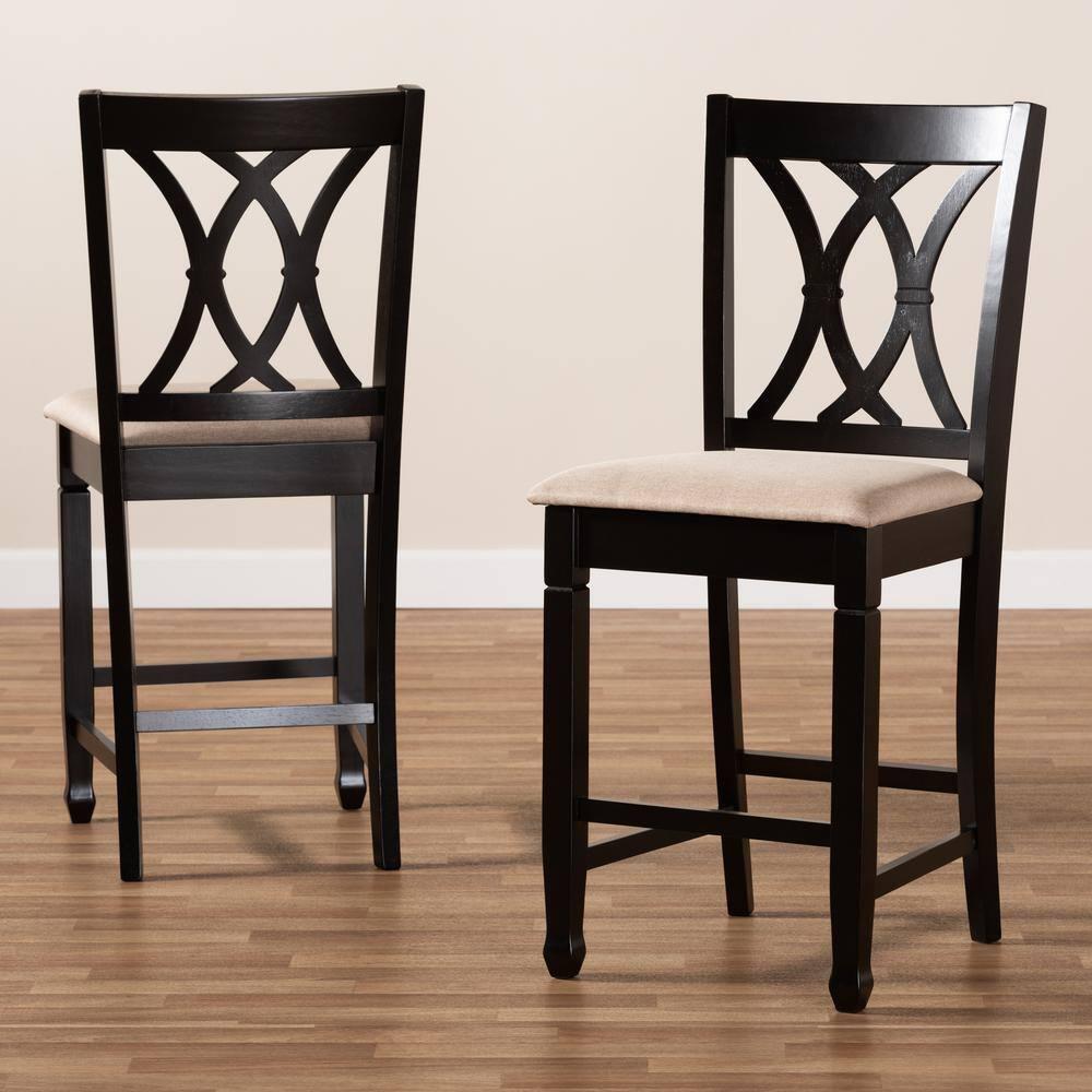 Set of 2 Reneau Finished Wood Counter Height Barstools Brown - Baxton Studio: Rubberwood Frame, Upholstered, 42.5" Height