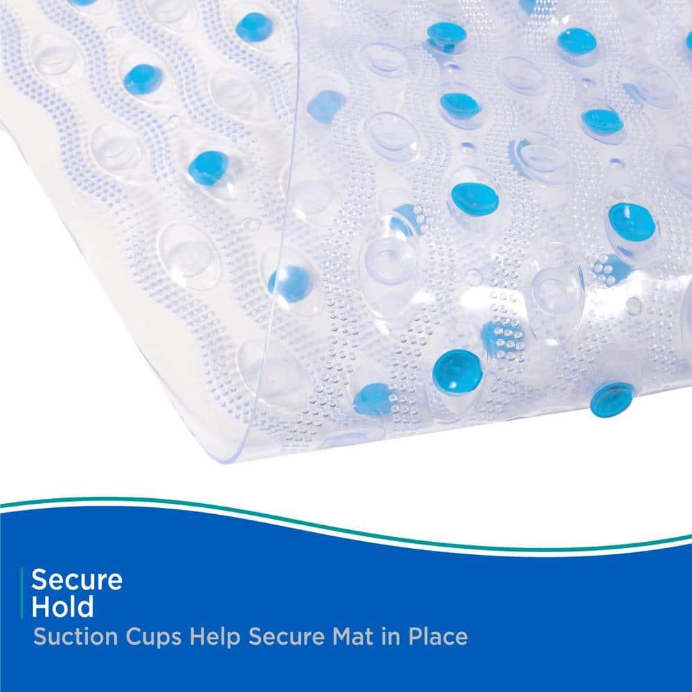 Kenney® Inside the Shower Vinyl Semi-Brushed Bath Mat with Suction Cups and Drain Holes, 27.5" L x 15.5" W, Clear and Blue