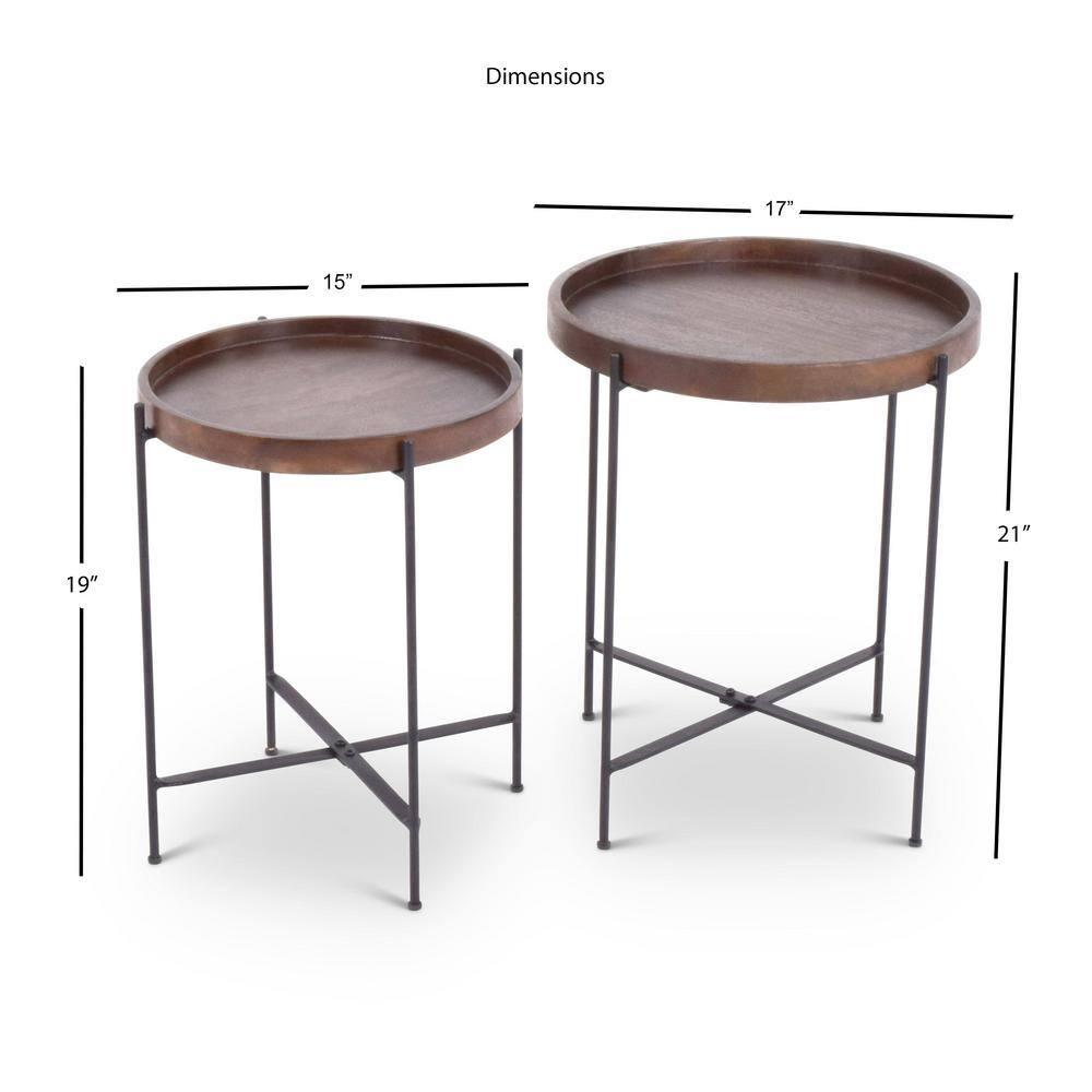 Set of 2 Capri Round Accent Tables Mango Wood with Iron Base - Steve Silver Co.
