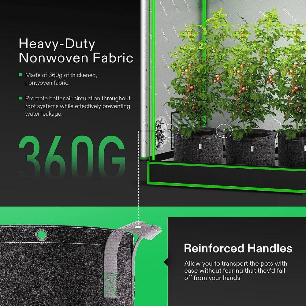 VIVOSUN 5-Pack 3 Gallon Grow Bags, 500G Thick Nonwoven Fabric Pots with Strap Handles, Multi-Purpose Rings, for Low Stress Plant Training Fruits, Vegetables, and Flowers
