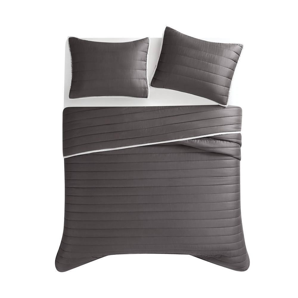 Christian Siriano 2pc Twin/Twin Extra Long Cotton Sateen Quilt Set Dark Gray