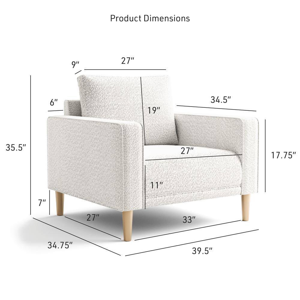 HOMES: Inside + Out Purebliss Modern Boucle Fabric Track Arm Accent Chair: Kiln-Dried Frame & Gold Legs