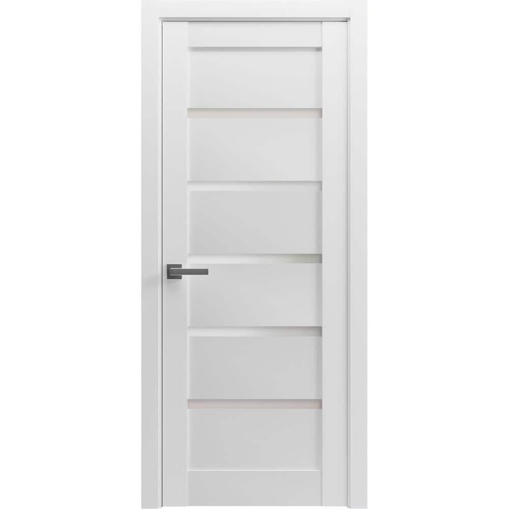 Pantry Kitchen Lite Pre-Hung Door with Hardware | Quadro 4117 White Silk with Frosted Opaque Glass | Single Panel Frame Trims | Bathroom Bedroom Sturdy Doors -30" x 84"