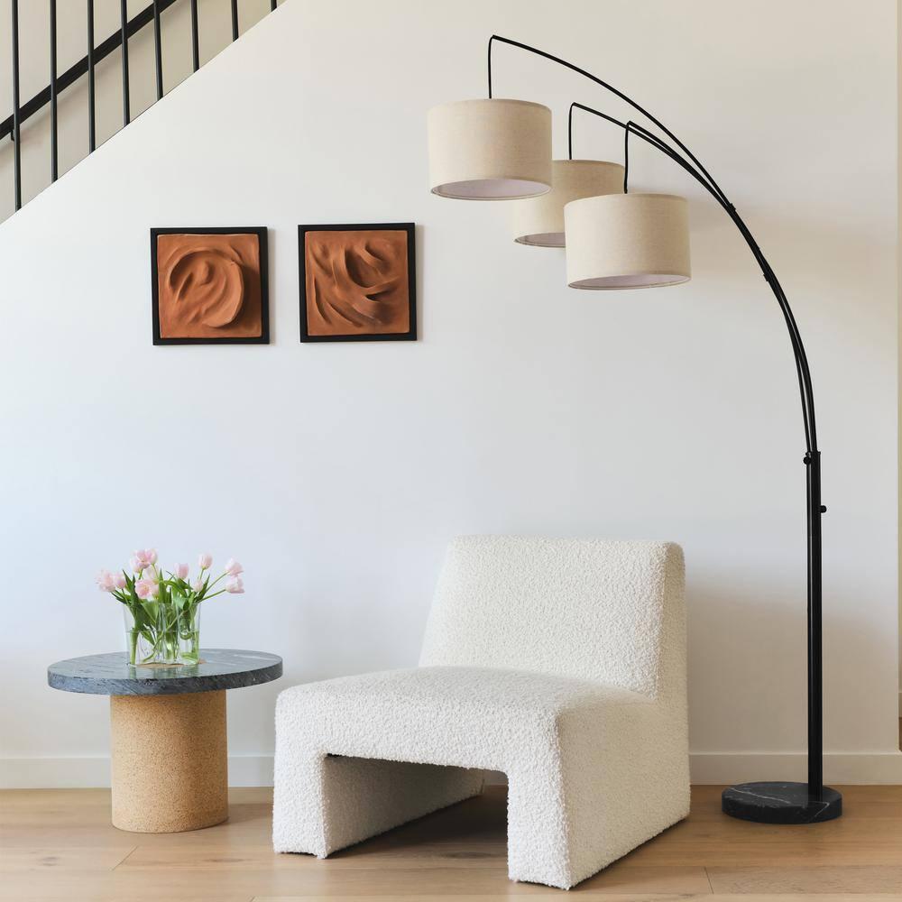 Trilage 84 in. Mid-Century Modern 3-Light Adjustable LED Floor Lamp with 3 Fabric Drum Shades