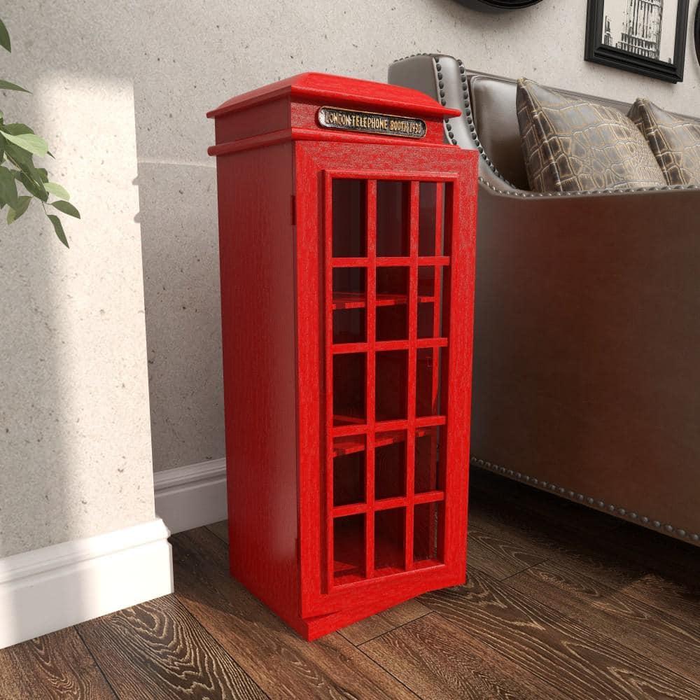 DecMode 11" x 30" Red Wooden London Telephone Booth 2 Shelf Storage Unit, 1-Piece