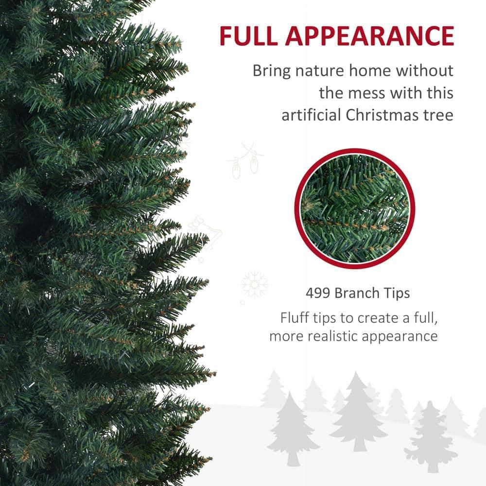 HOMCOM 6 FT Tall Unlit Slim Fir Artificial Christmas Tree with Realistic Branches, and 583 Tips, Green