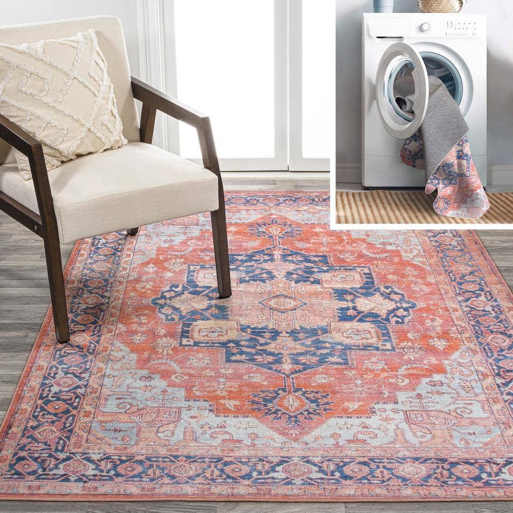 5' x 8' Maris Ornate Medallion Machine Washable Indoor/Outdoor Area Rug, Orange/Cream - JONATHAN Y
