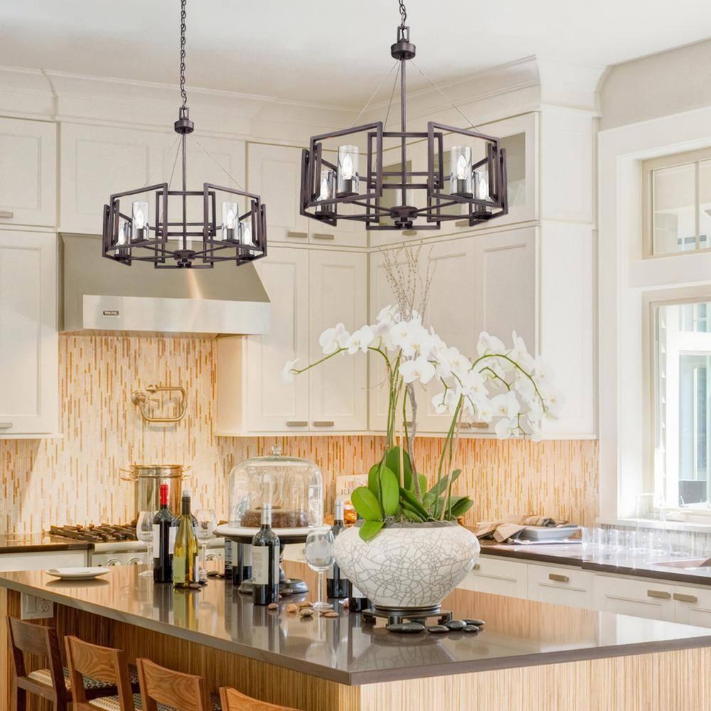 Golden Lighting Marco 5-Light Chandelier in Gunmetal Bronze with Clear Glass