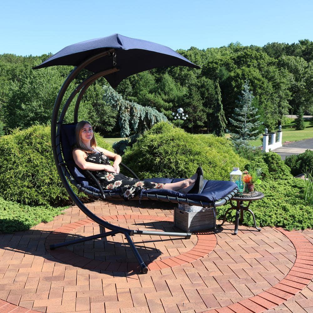 Steel Outdoor Floating Chaise Lounge Chair with Canopy with Stand
