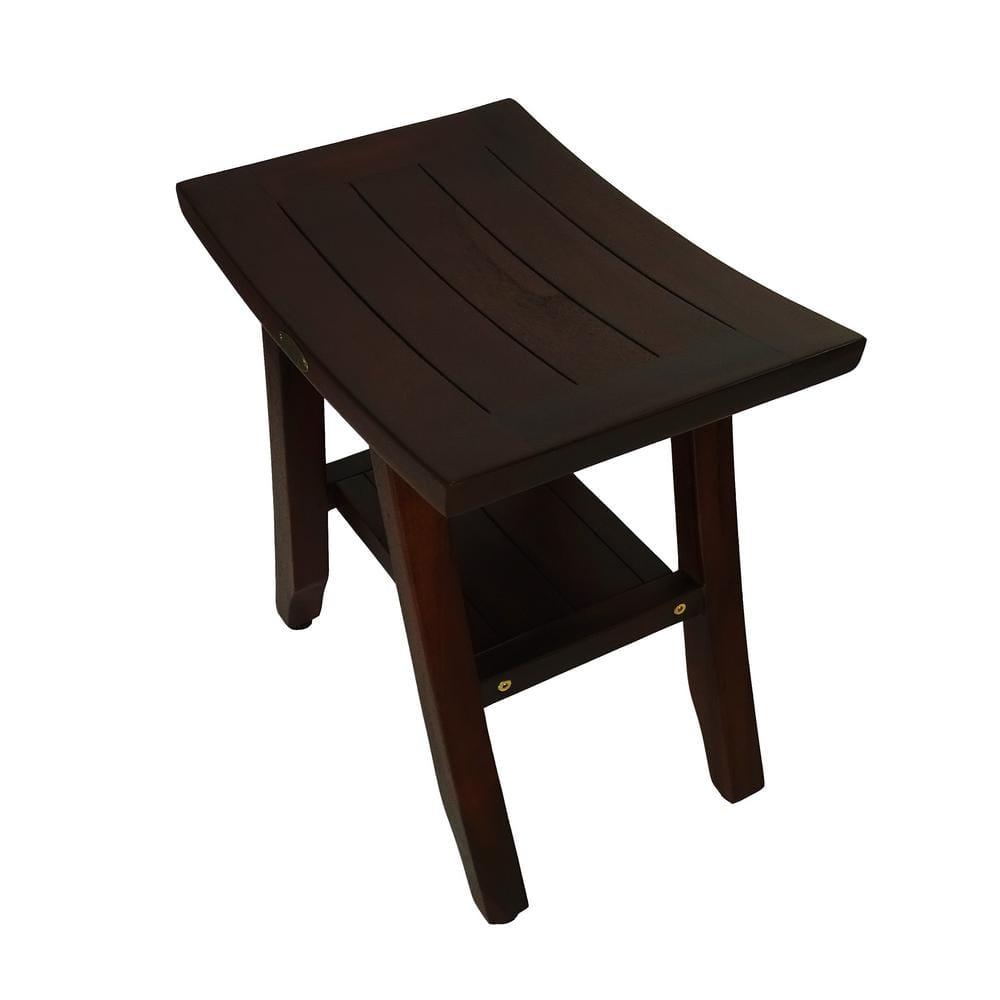 18&#34; Satori DT90 Wide Teak Wood Shower Bench with Shelf - DecoTeak