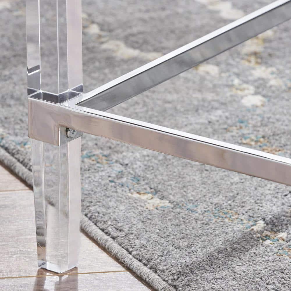 Noble House Liat Modern Tempered Glass Rectangular Coffee Table with Acrylic and Iron Accents