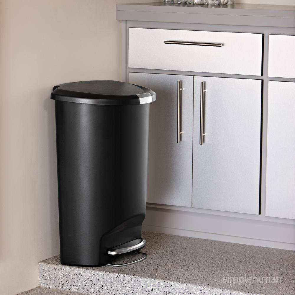 simplehuman 13gal Kitchen Step Trash Can with Soft Close Locking Lid Black Plastic Semi Round Garbage Can