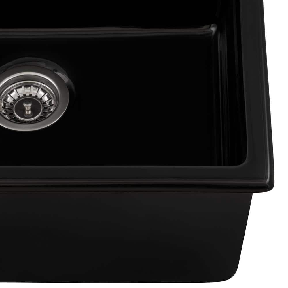 Ruvati 24-inch Fireclay Undermount / Drop-in Topmount Kitchen Sink Single Bowl - Glossy Black