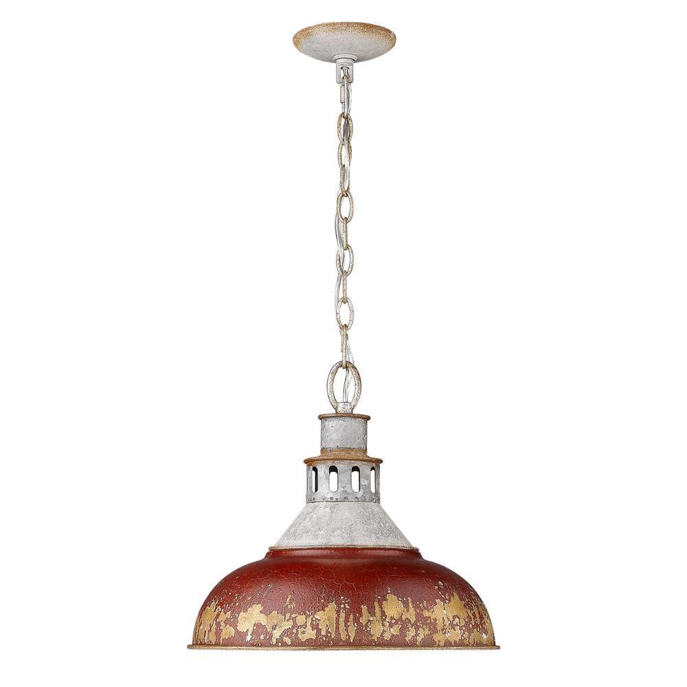 Golden Lighting Kinsley 1-Light Pendant in Aged Galvanized Steel with Antique Red