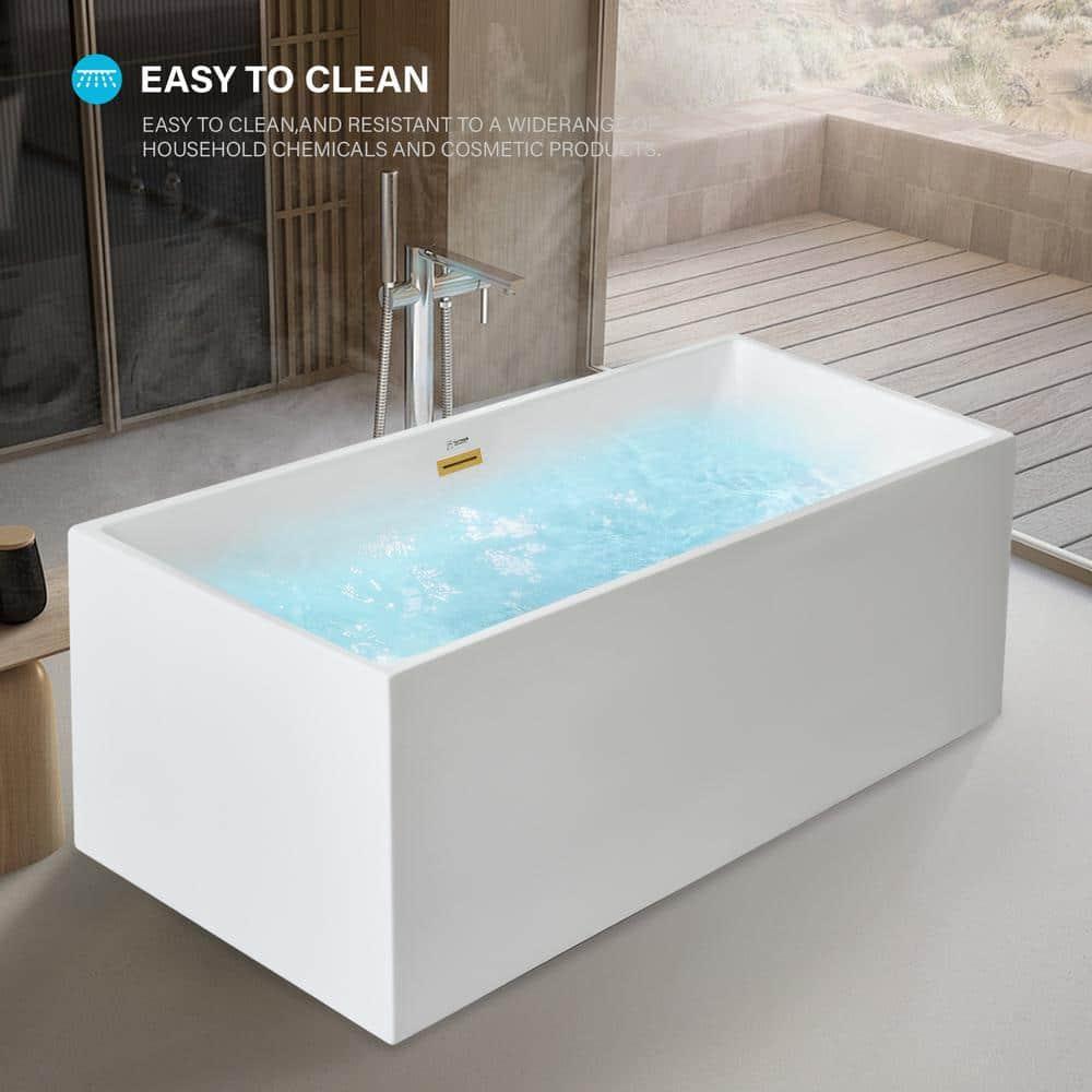 Vanity Art 67" Acrylic Freestanding Soaking Bathtub with Overflow and Pop-up Drain