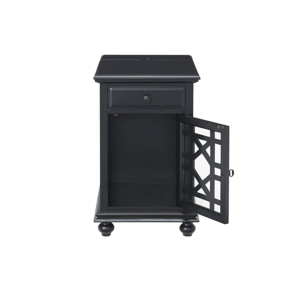 Martin Svensson Home Antique Black Elegant Chairside Table with Power