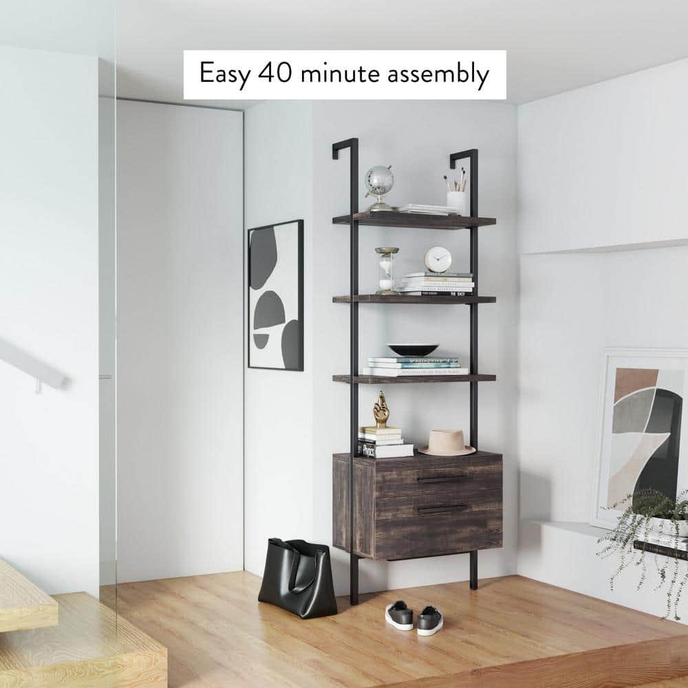 73" Wood Ladder Bookshelf with Storage - Nathan James