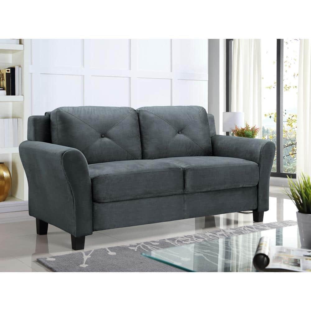 Harvard 58" Dark Gray Microfiber Loveseat with Flared Arms