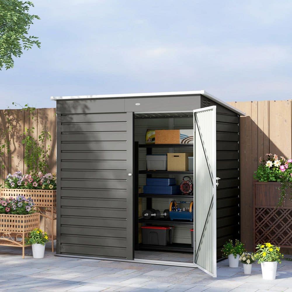 Outsunny 6' x 4' Outdoor Storage Shed, Metal Garden Shed with Lockable Door and Gloves, Tool Shed for Backyard Garden Patio Lawn