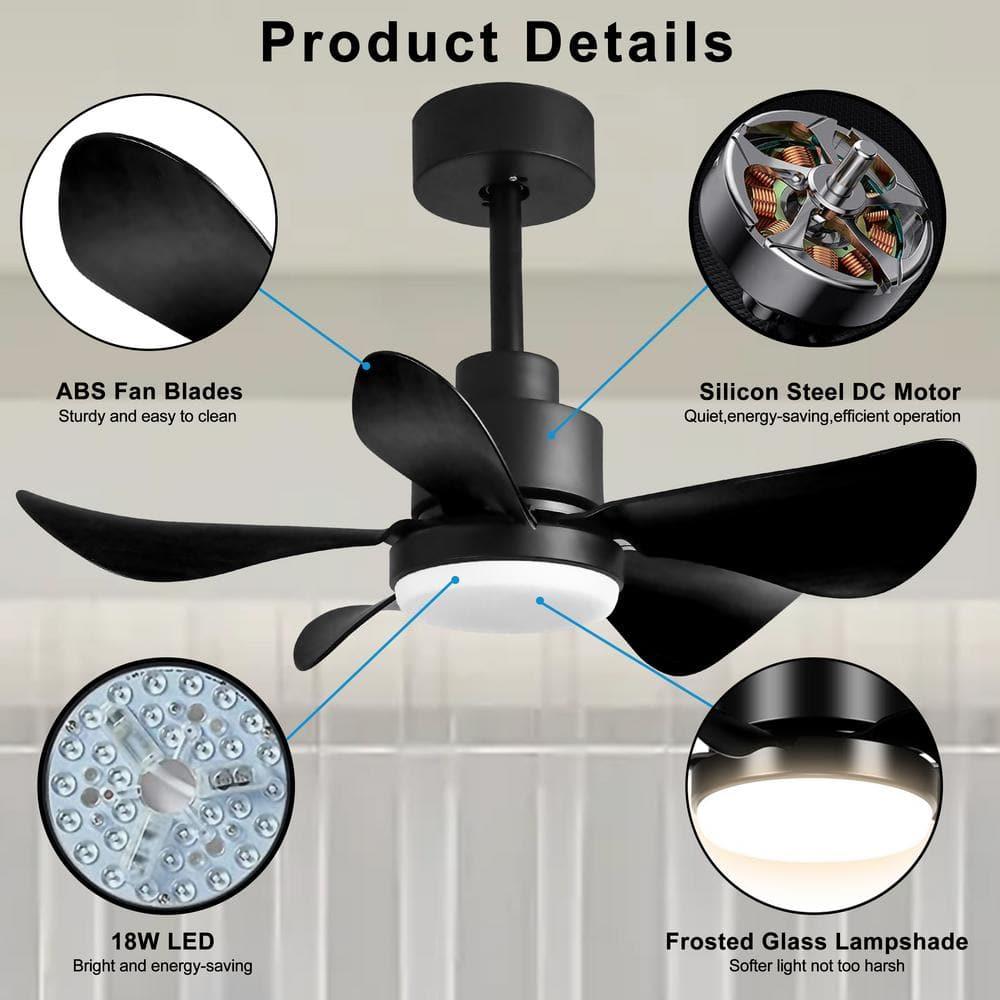 Acpouw 28' Ceiling Fans with Lights and Remote/APP Control, Low Profile Ceiling Fans with 5 Reversible Blades 3 Colors Dimmable 6 Speeds Ceiling Fan for Bedroom Kitchen